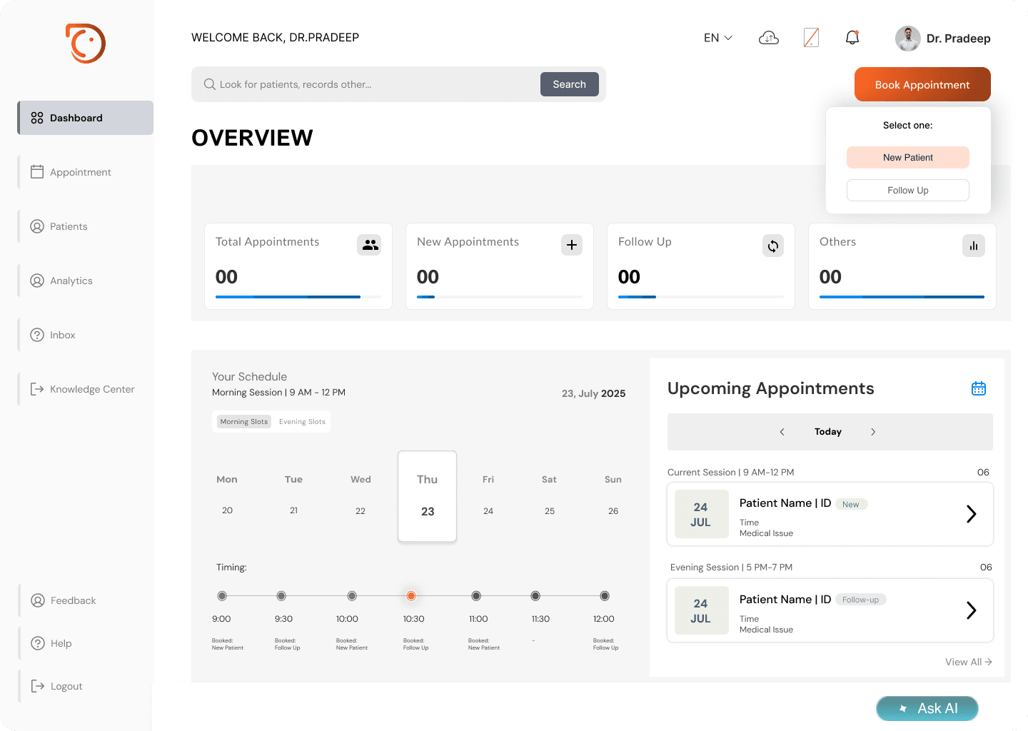 Adicare platform — Dashboard